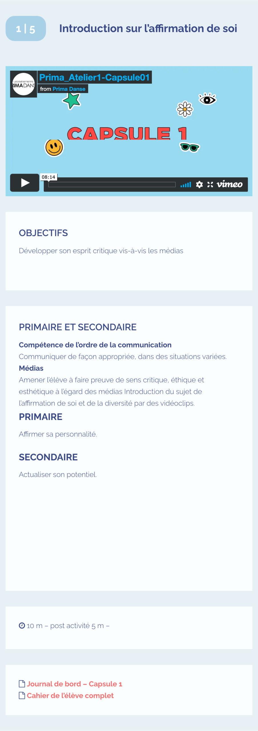 Aperçu Portail PrimaDanse Ateliers Atelier Affirmation de soi